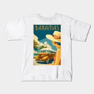 Bahamas Woman Vintage Travel Art Poster Kids T-Shirt